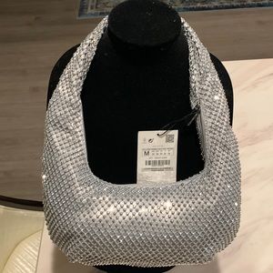 Zara hobo rhinestone bag in silver